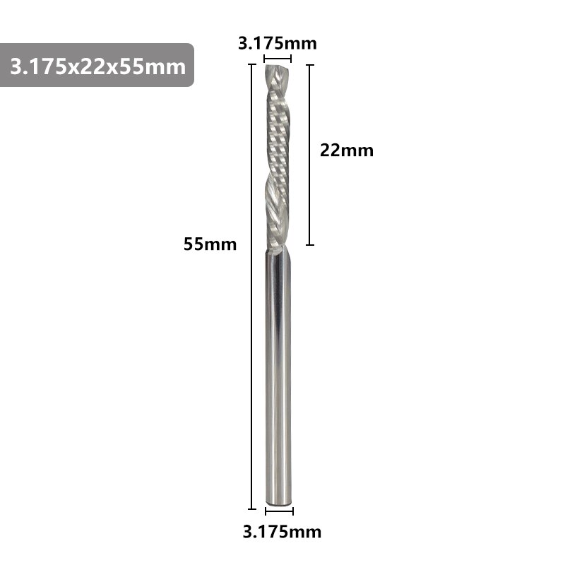 Xcan enkelt fløyte opp ned kutter 3.175mm skaft cnc ruter bit spiral slutt mølle karbid fresing kutter: 3.175 x 22 x 55l
