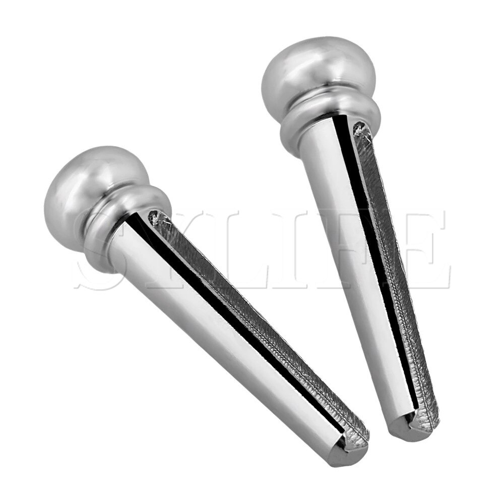 1 Set of 6 Brass Slotted Bridge Pins For Acoustic Guitar Chrome