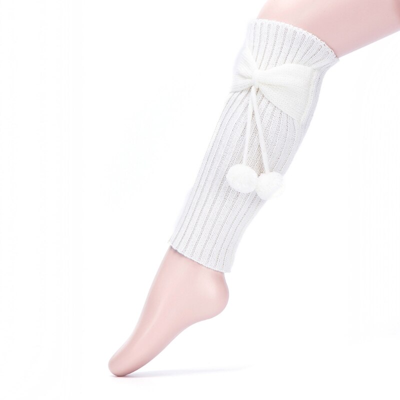 Scaldamuscoli Bowknot per bambini in tinta unita autunno inverno con calzini a sfera G99C