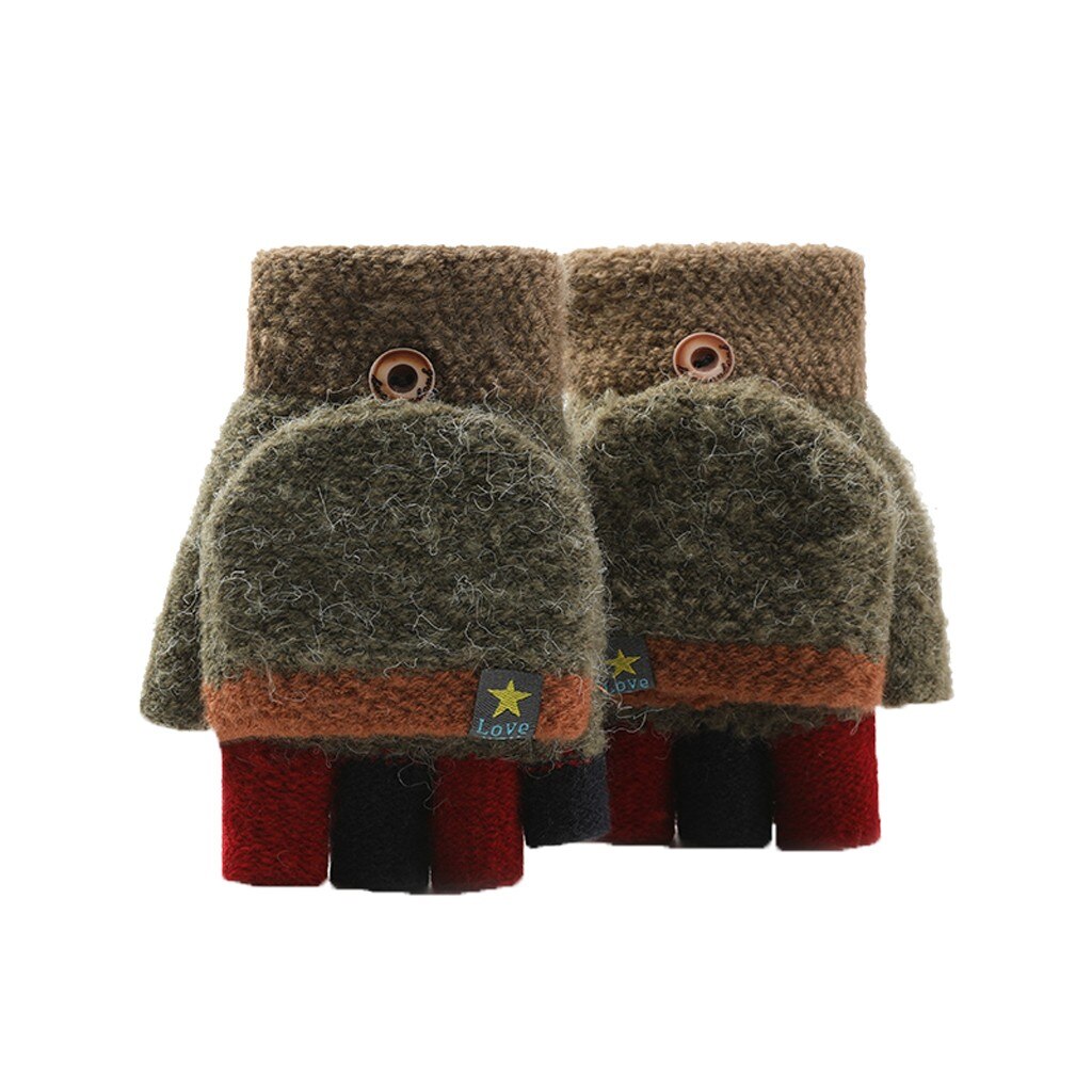 Unisex Warm Soft Kid Winter Convertible Flip Top Fingerless Gloves Kids gloves (6-10years)