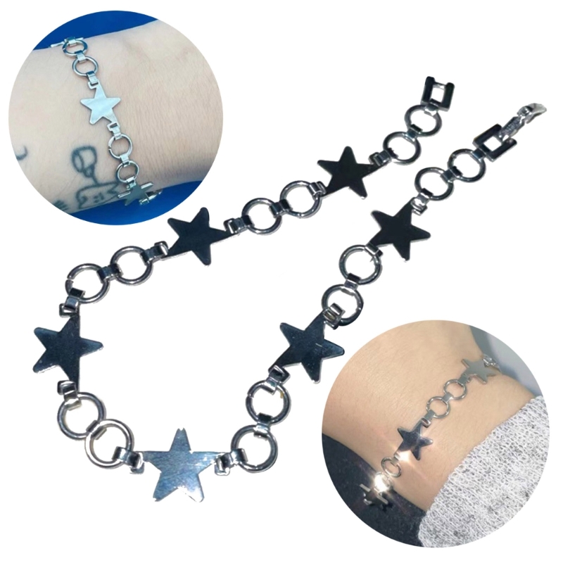 Vintage błyszcząca gwiazda Pentagram bransoleta ze stali tytanu dla kobiet słodka estetyczna bransoletka Y2k Charm Harajuku biżuteria