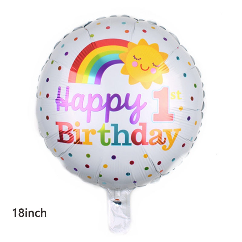 18/22inch Round 1st Birthday Balloon Baby Boy Girl First Birthday Foil Mylar Helium Air Ball Kids Baby Party Set Decorations