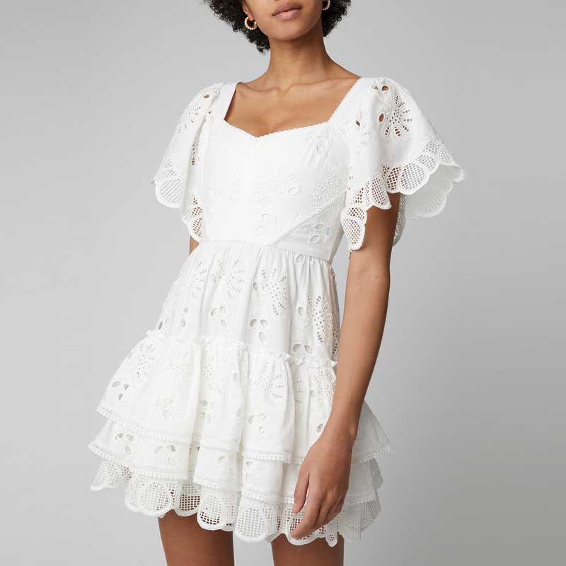 BOHO natchniony haftowana koronkowa sukienka wielowarstwowa potargane  warstwy szyk kobiety sukienka biała bawełniana letnia sukienka 2020 nowe  vestidos – Grandado