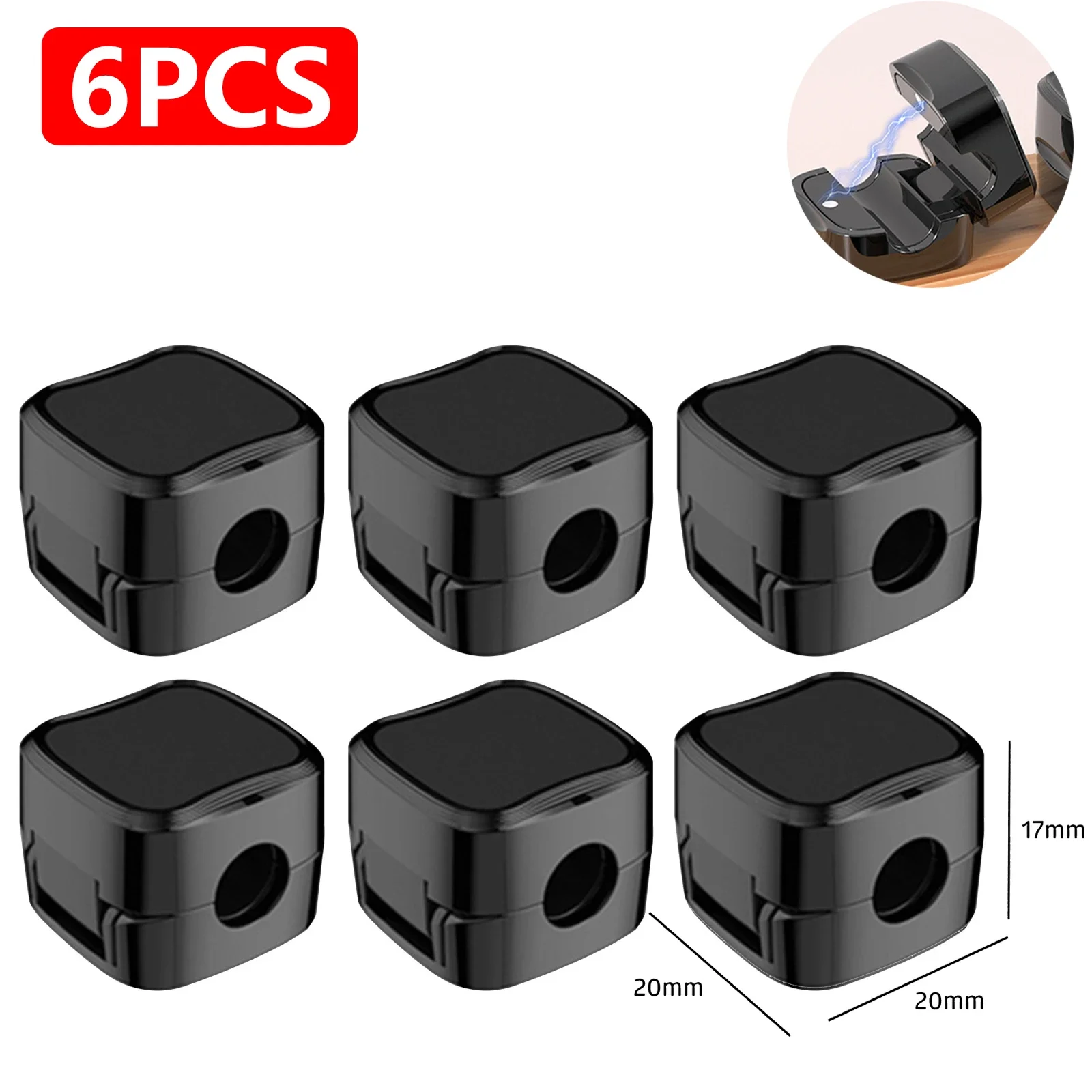 24/6PCS Magnetic Cable Organiser Clips Cable Management Wire Manager Cord Holder Charging Cable Winder Wall Mounted Hook: black