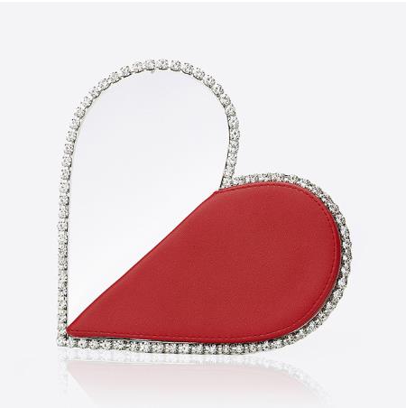 Bolso de mano de noche con diamantes de corazón rojo para mujer, con diamantes de imitación, , con asa de Metal, negro, para de boda,: White Diamond Red