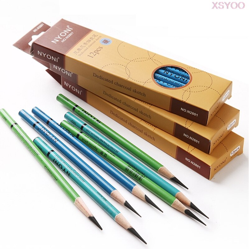 NYONI 10/12Pcs 14B Pencil Set Dedicate Charcoal Pencil Soft Medium Hard Painting Pencils Sketch Pencil Art Supplies Staionery