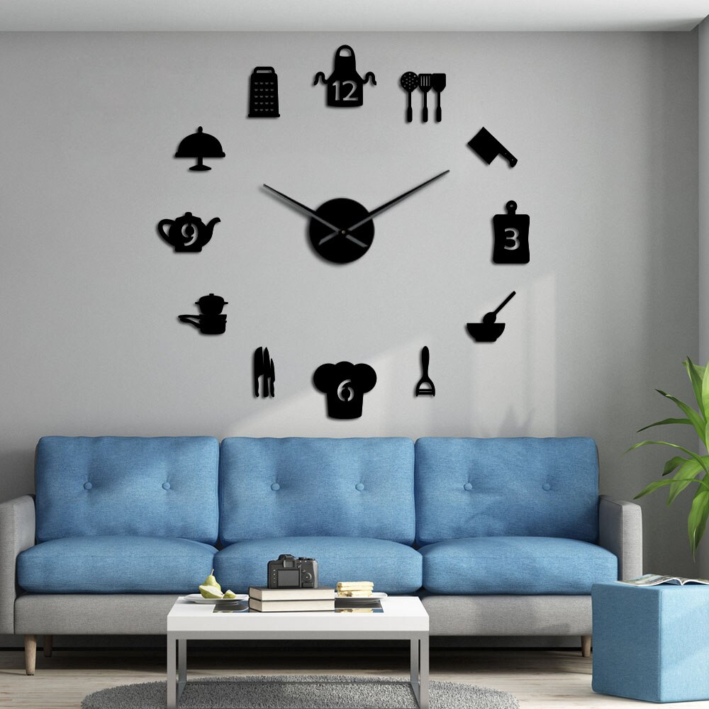 Kitchen Tools DIY Giant Wall Clock Kitchen Utensils Frameless Large Wall Watch Modern Dining Room Kitchen Art Decor Timepiece