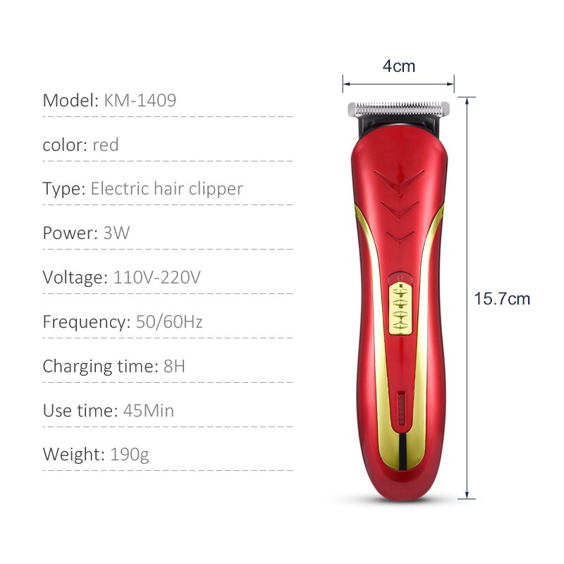 Low Noise Cordless Electric Hair Clipper Carbon Steel Cutter Head Quick Haircut With 4 Limit Combs Hair Trimmer 40D