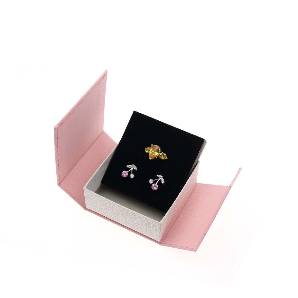 DoreenBeads Schmuck Boxen Papier Grau Weiß Farbe Band Bowknot Für Präsentieren Ring Ohrring Verpackung Display Box, 1 Stück: Pink-8x8x3.5cm