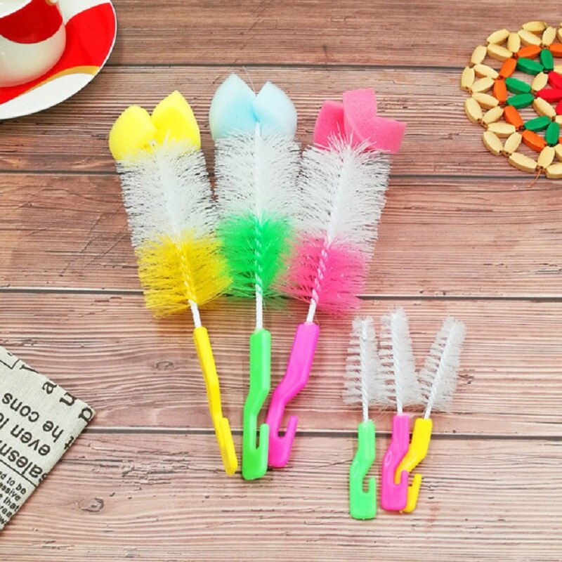 Baby tepel melk fles beker spons reiniger baby borstvoeding fles nylon borstel 2 stuks set haak ophangring