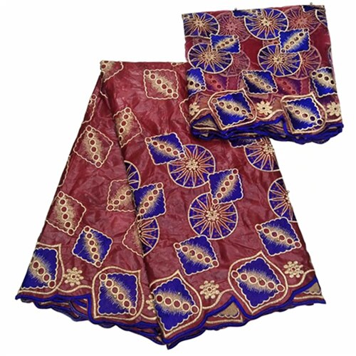 tissu algodón bazin getzner jacquard brocado tela 5 + 2 yardas/lote francés encaje material africano gele headtie aso oke: Borgoña