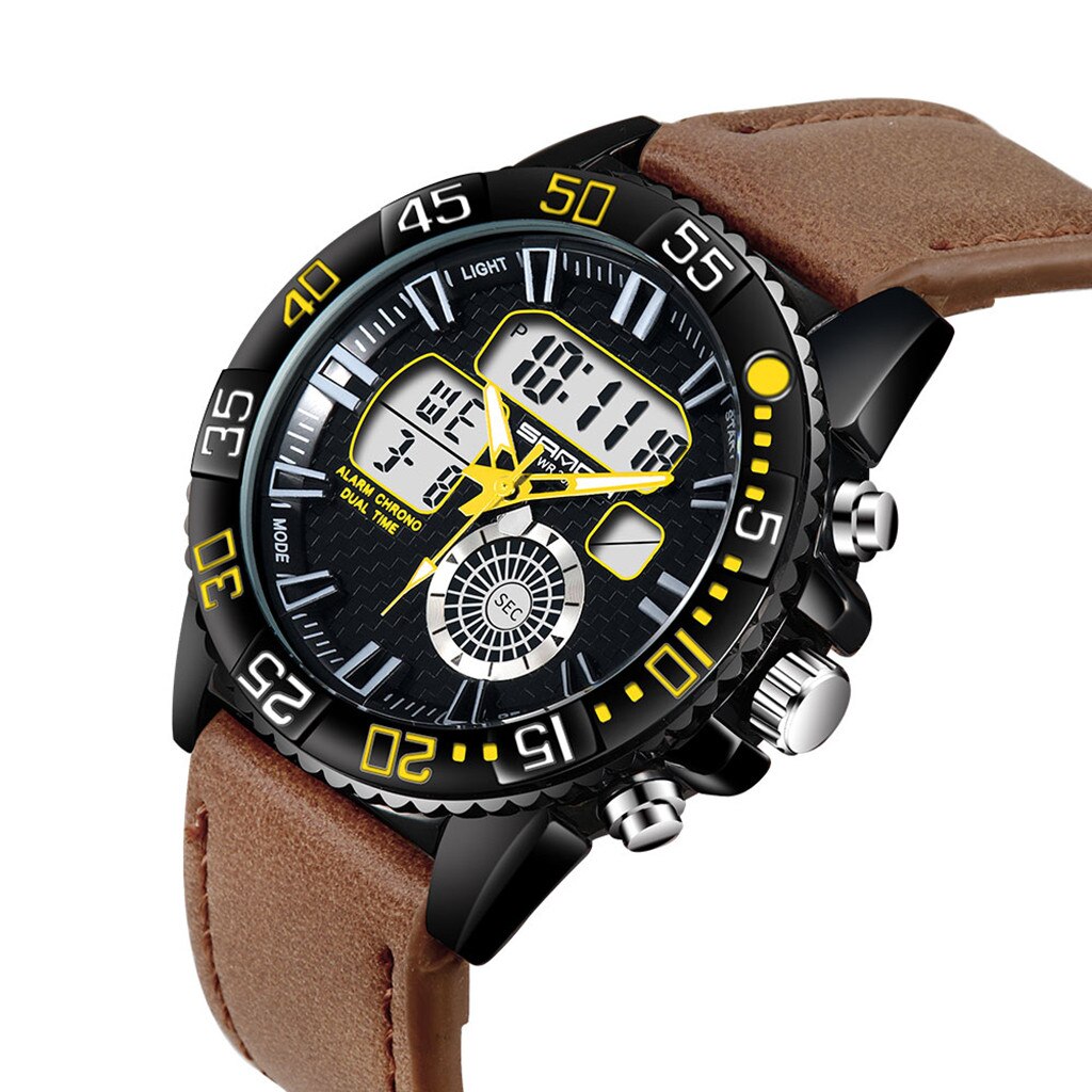 Sport Männer Uhren Wasserdicht Dual Display Analog Digital LED Männlichen Leder Strap Elektronische Handgelenk Uhr Reloj Hombre homme