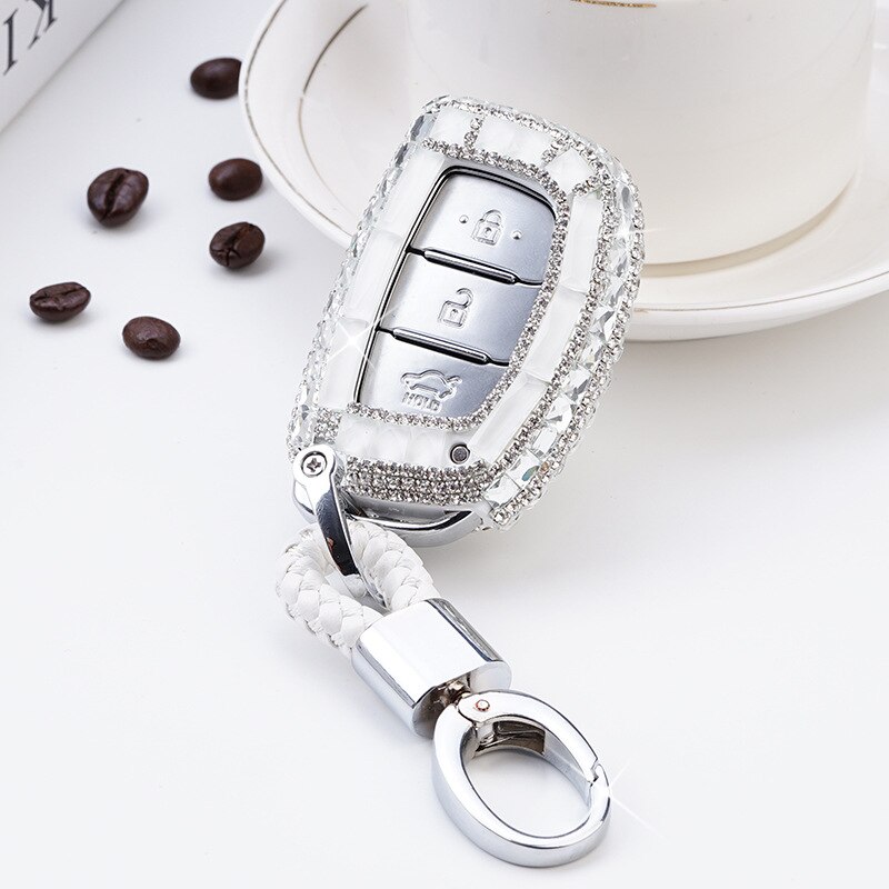 Smart nyckelskydd kristall diamant bilnyckel fodral lock nyckel skydd för hyundai  hb20 ix25 ix35 ix45 hb20 i10 i20 i30: A-skiva med kedja