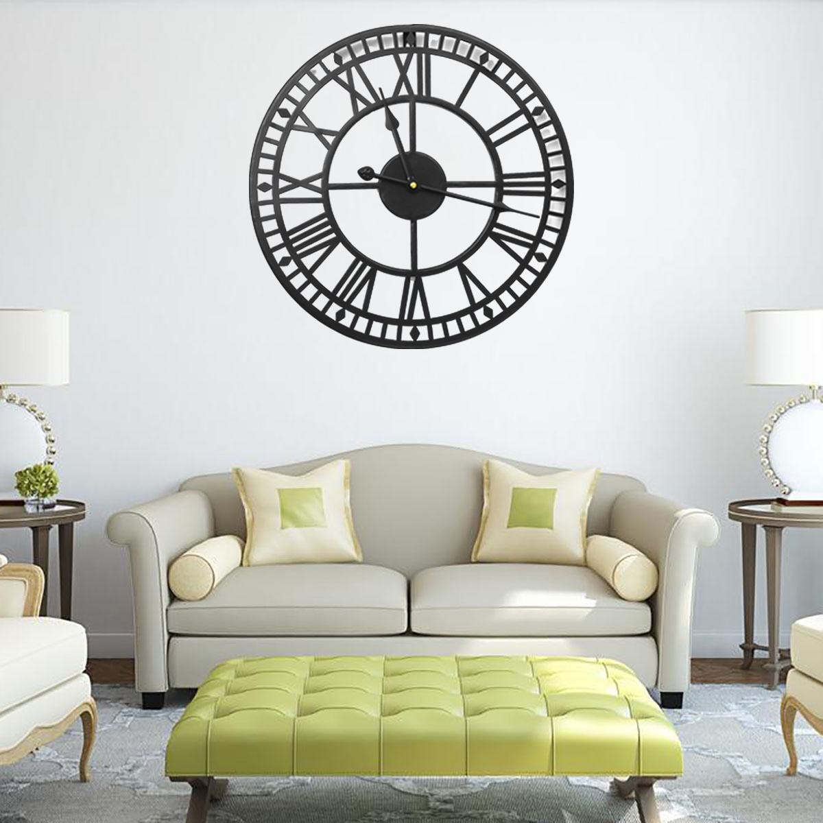 3D Circular Retro Roman Wall Clocks Wrought Hollow Iron Vintage Large Mute Decorative Wall Clock Home Living Room Decoration