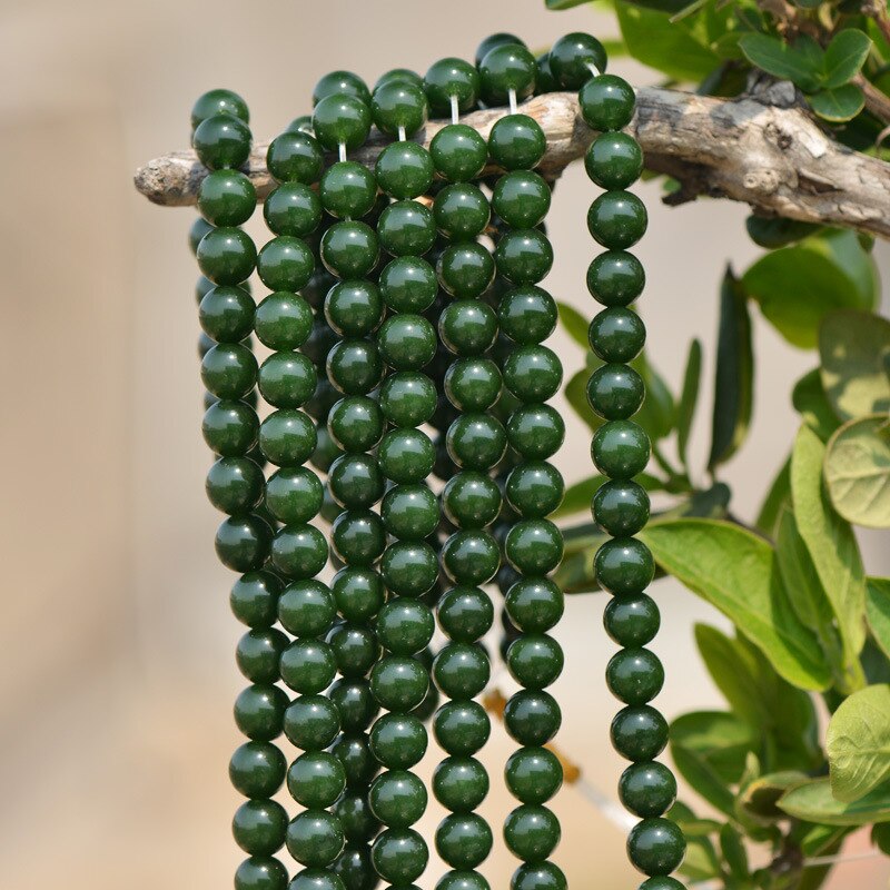 Joanlyn Grade EEN Natuurlijke Donkergroene Jade Kralen 6mm 8mm 10mm 12mm Glad Gepolijst Ronde 15 inch Strand JA05