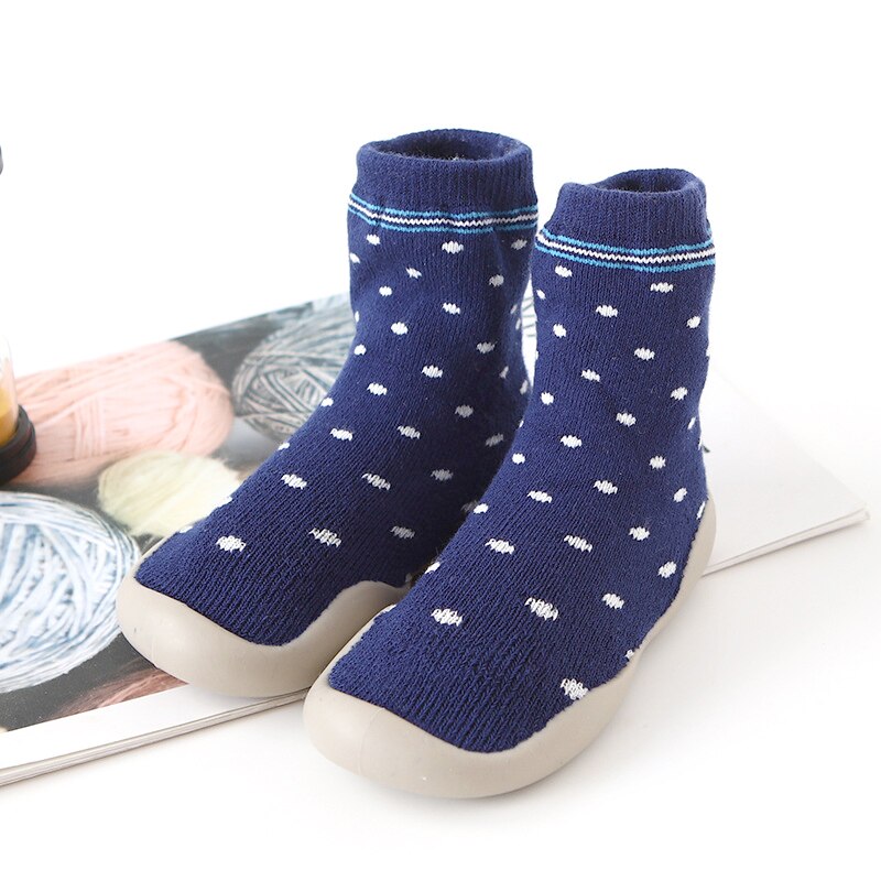 Unisex Toddler Socks Shoes Anti-slip Baby First Walker Shoes Boys Girls Kids Rubber Soft Floor Shoes Winter Warm Knit Booties: Blue / 12.5CM(6-12Months)