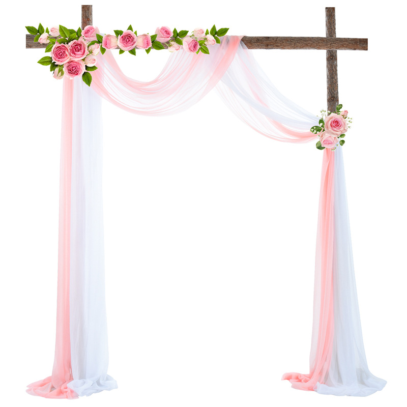 Bruiloft Boog Drape 29 "Breed 6.0 Yards Chiffon Stof Draperen Gordijn Draperie Ceremonie Receptie Swag: 1White and 1Peach