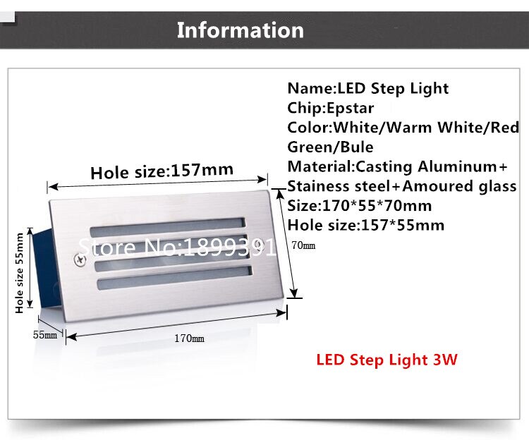 Salg! 1 stk utendørs 3w 170*55*70mm led trapper innfelt vegglampe led step lampe led vanntett  ip65 led fotlys