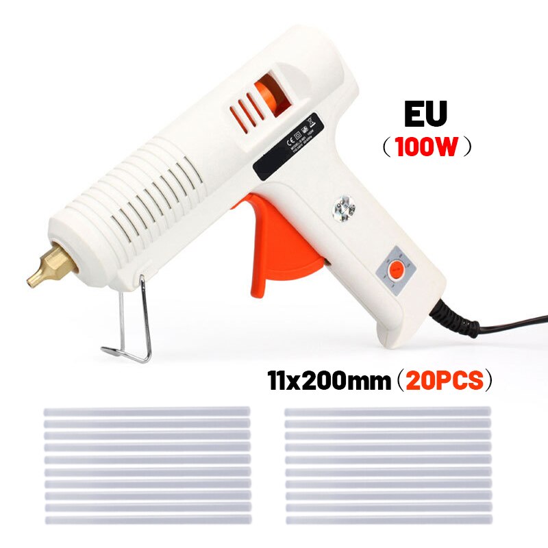 100W Melt Glue Gun EU Plug with 11mm Glue Stick Temperature Control Industrial Repair Heat Home Craft DIY Adhesive Gun: With 20Pcs Sticks