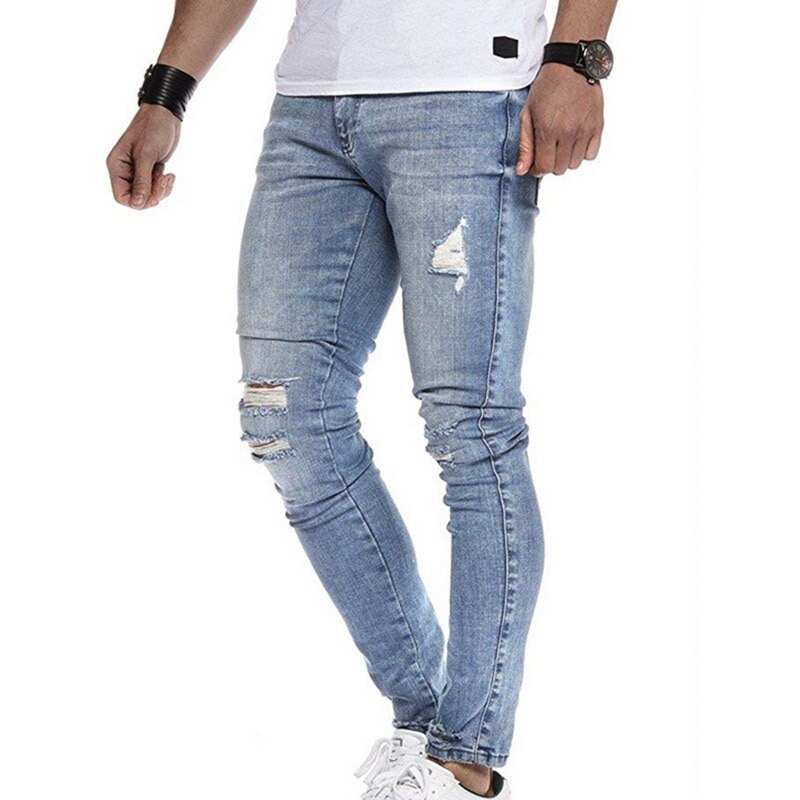 Pencil bukser slanke mænd bukser casual skinny jeans mænd gotiske denim bukser jeans ripped herre jeans sommer hul bukser cowboys