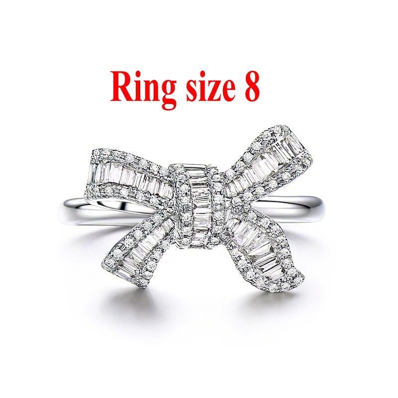 Charm Bowknot Pendant Ring Jewelry set Real 925 sterling silver bijou Sona cz Wedding Rings necklace for women Bridal Jewelry: size 8