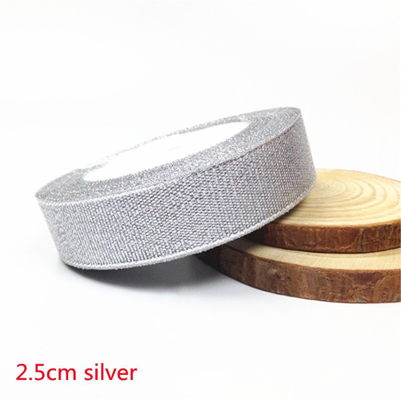 25 Yards 6-50Mm Zilver Goud Zijde Satijn Organza Lint Bruiloft Decoratie Cake Diy Kerst Handwerk Accessoires tapes: 25mm Silver