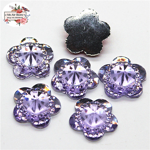 50Pcs Shiny Mix Kleur Bloem Acryl Rhinestone Flat Back Cabochon Art Supply Decoratie Charm Craft Diy 15Mm Geen gat: light purple 50pcs