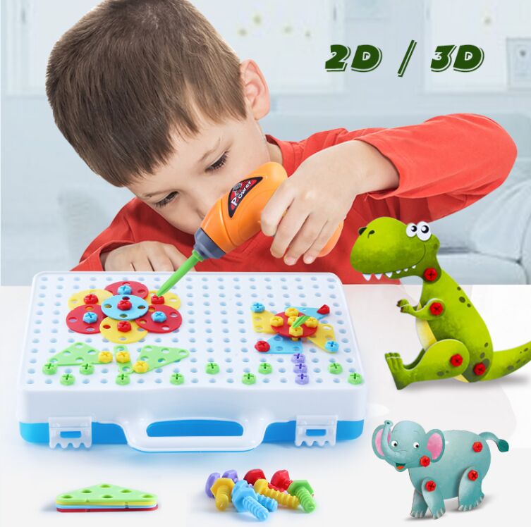 Nowe zabawki dla dzieci zabawki elektryczne śrubin robić wiercenia puzzle 3D edukacyjne dla udawaj zagraj w gry montaż zwierząt blok zabawkowy Model: Default Title