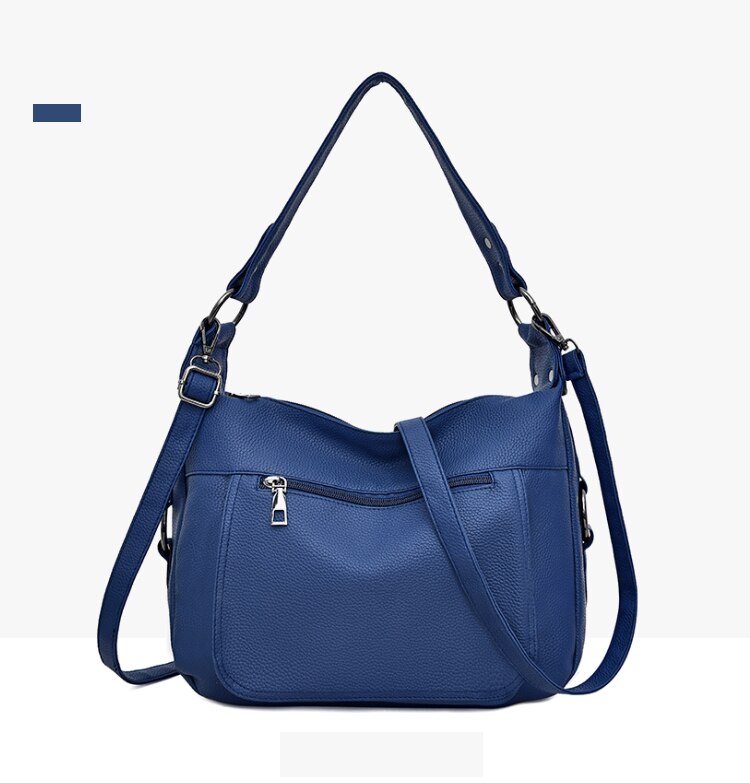 PU Leather Women Shoulder Bag Classic Soft Crossbody bag Ladies Messenger Bag Solid Color Large Capacity: Blue