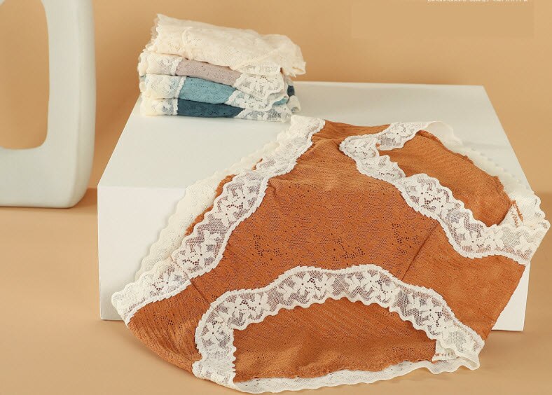 Ropa interior de Estilo Vintage para mujer, calzoncillos de encaje de algodón, suave y cómoda, talla media: Naranja