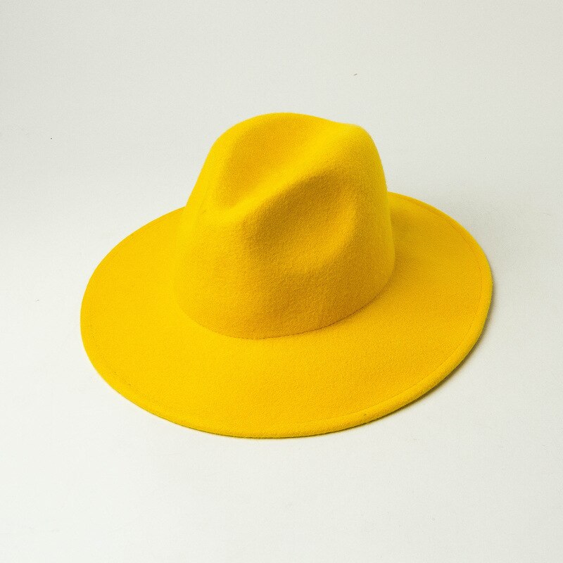 202009-hh9009 vinter ull solid barn 53cm huvud storlek barn fedoras keps barn jazz panama hatt: Gul
