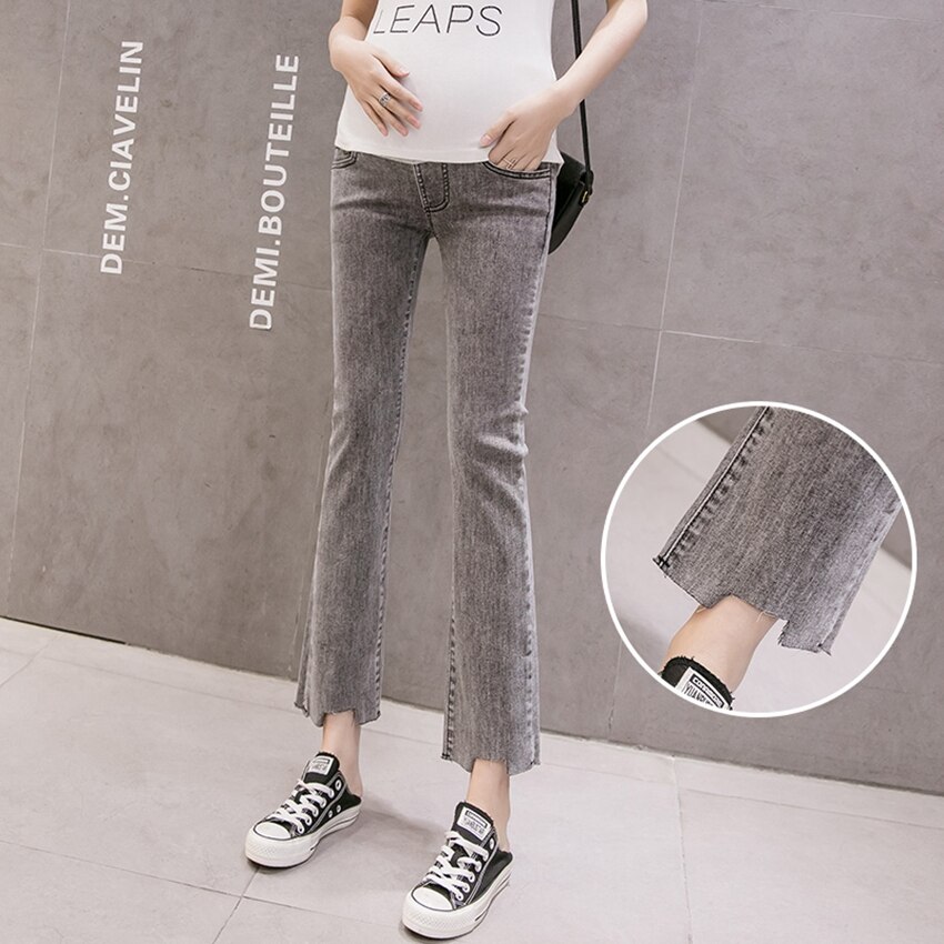 Gravide kvinders jeans cropped bukser forår og efterår gravide kvinder bærer afslappede bukser løse graviditetsbukser: Sort / L