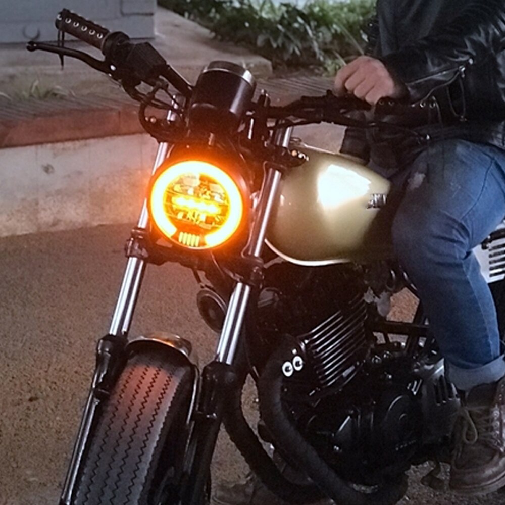6,5 zoll LED Cafe Racer Motorrad Scheinwerfer Lampe Halo DRL Moto LED Für sportster bobber chopper street glide Scrambler GN125