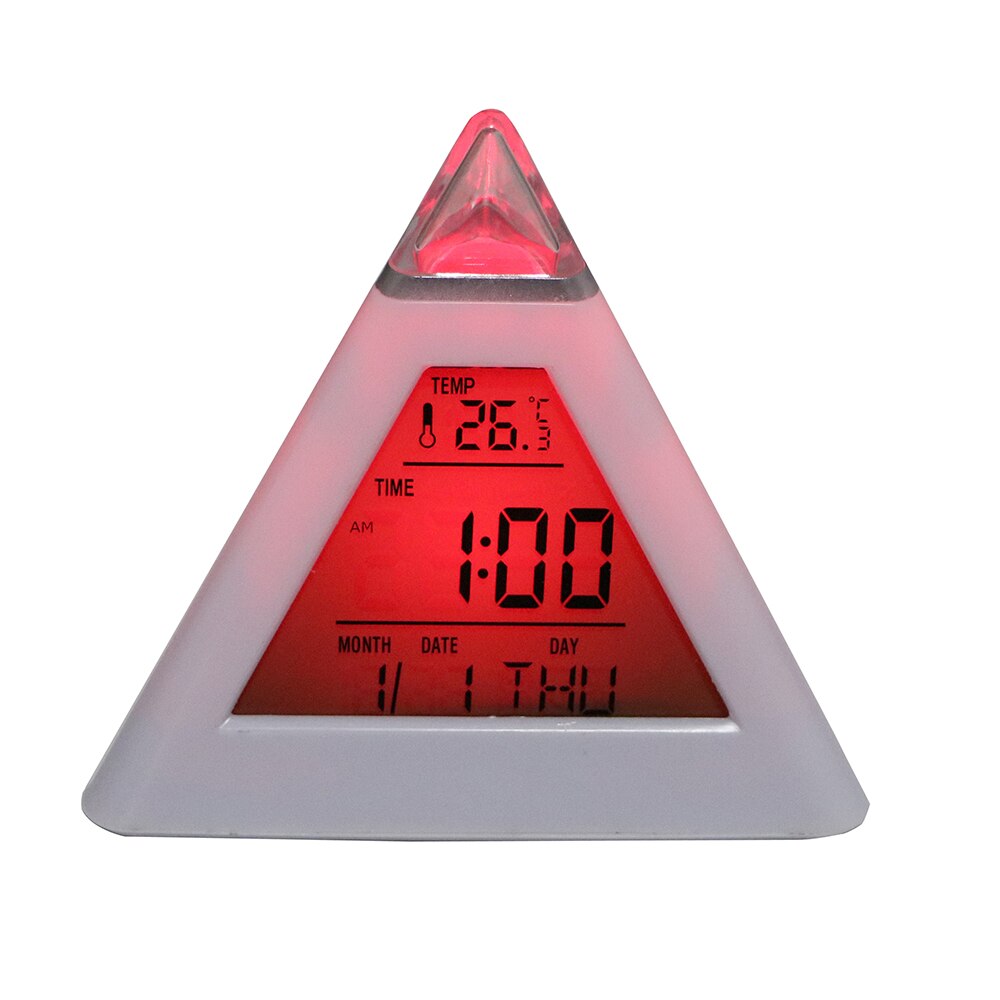 Digitale Wekker Kleurrijke Backlight Veranderen Klok Woondecoratie Driehoek Piramide Perpetual Kalender Thermometer