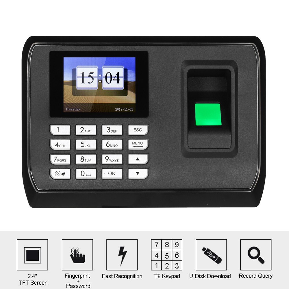 Biometric Fingerprint Password Attendance Machine Checking-in Recdor LCD Employee Time Clock