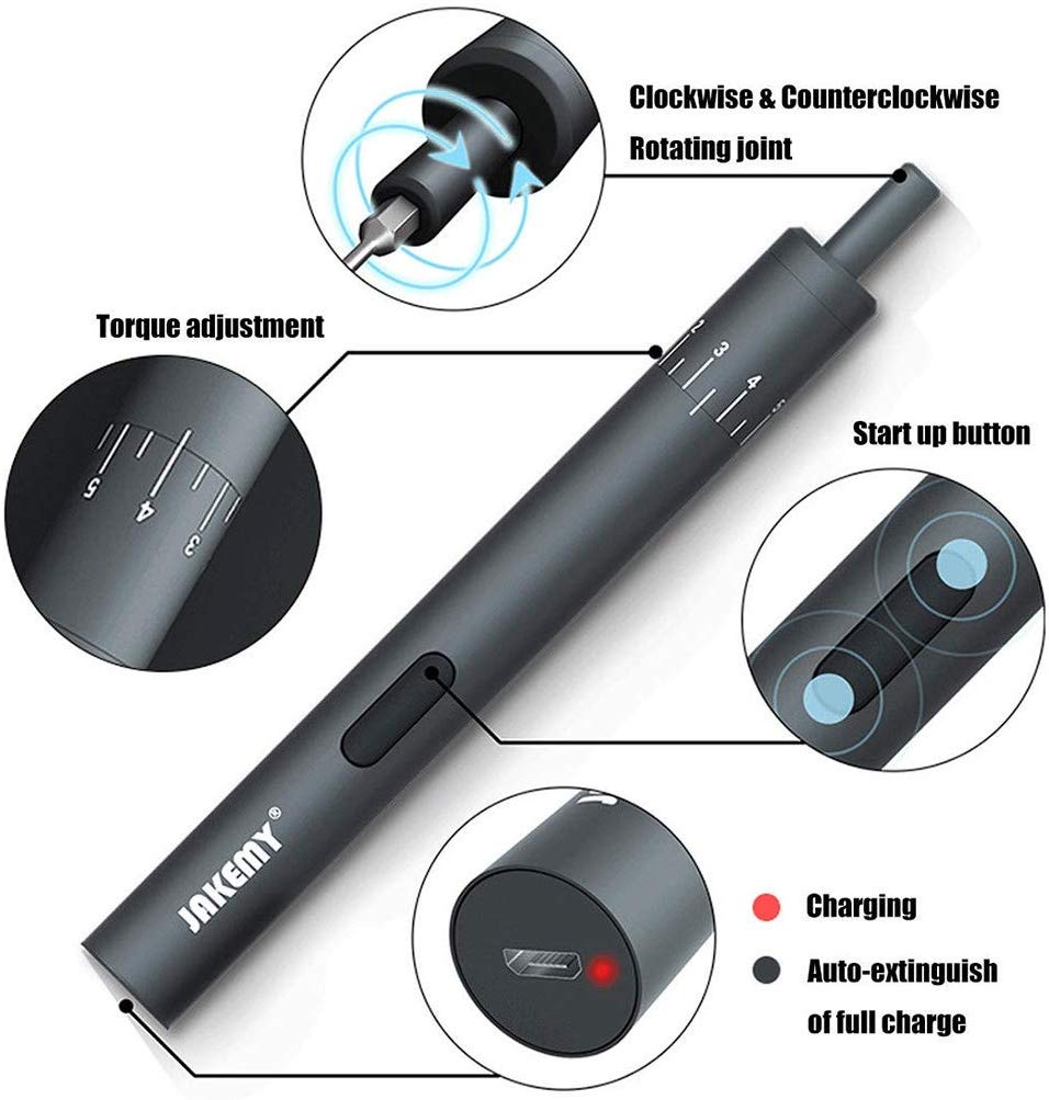 JAKEMY JM-Y02 Oplaadbare Draadloze Elektrische Schroevendraaier Set LED Light DIY Precisie Maintaince Gereedschap met 14 Schroevendraaier Bits