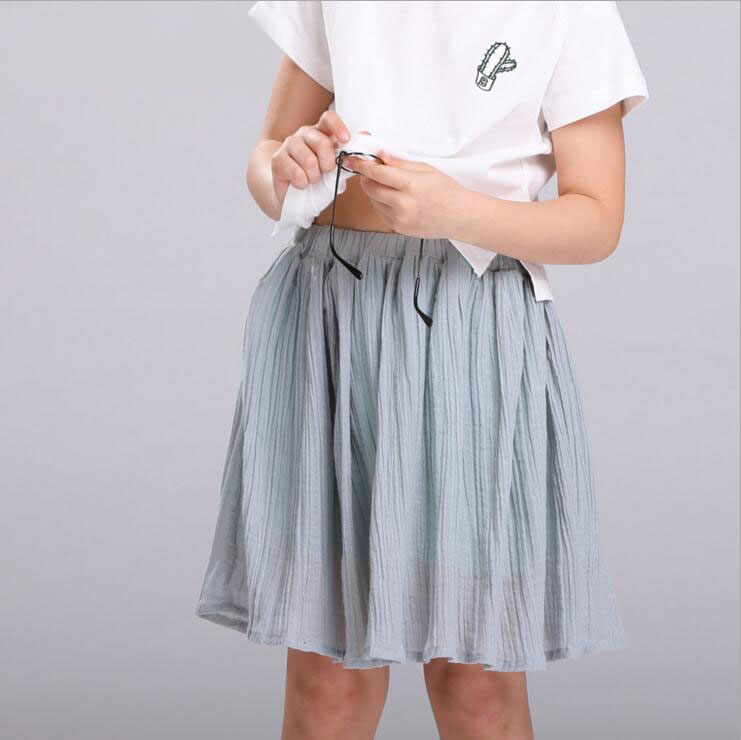 Zomer Meisje Geplooide Rok Lange Rok Kinderkleding Strand Stijl Kinderkleding, Grijs/Wit