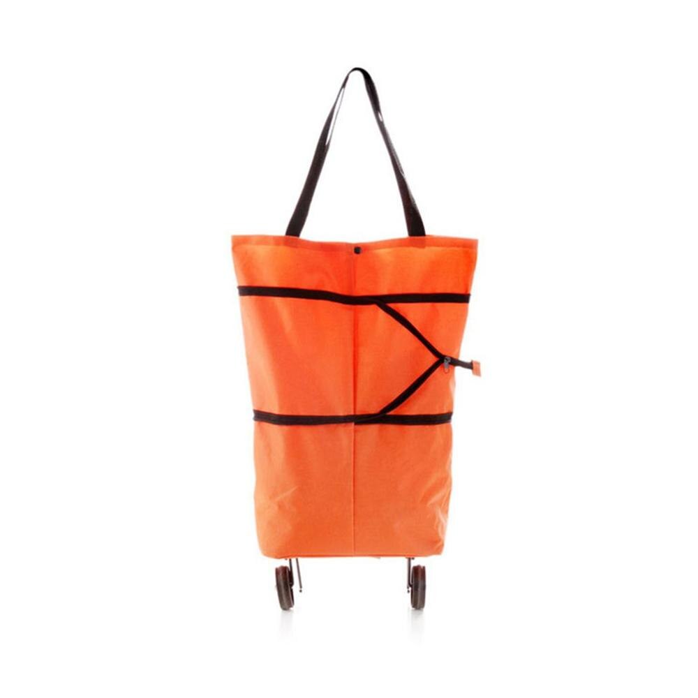 Mode Vouwen Winkelen Pull Winkelwagen Trolley Tas Met Wielen Duurzaam Opvouwbare Boodschappentas Herbruikbare Voedsel Organizer Groenten Zak: orange