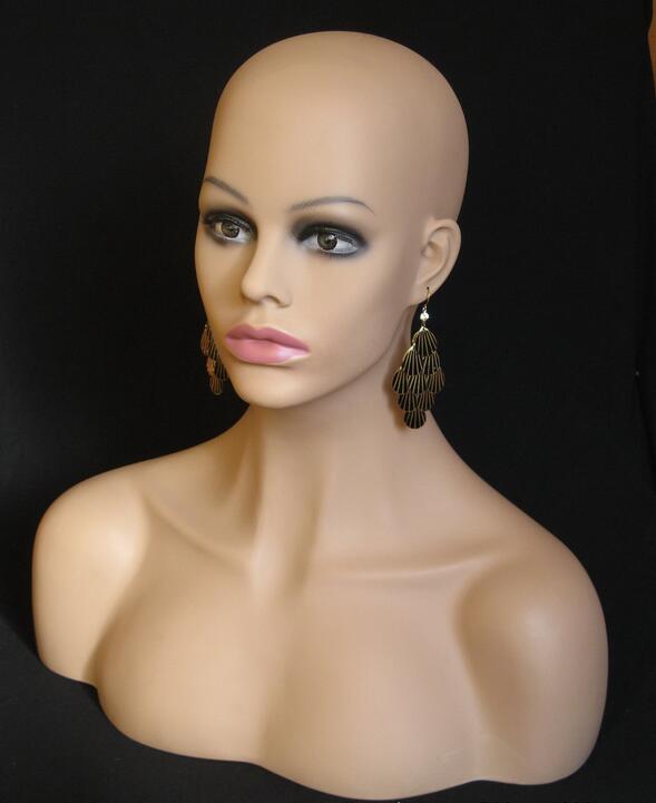 56cm female mannequin head display plastic bust,human hair mannequin head for wig,half-chest model M00508