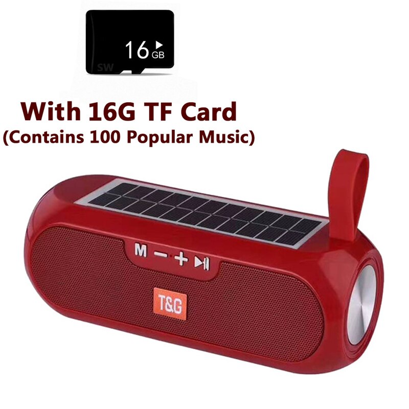 Altoparlante del Bluetooth Portatile Senza Fili Solare Accumulatori E Caricabatterie Di Riserva Boombox Colonna 3D Stereo Music Box Impermeabile USB AUX FM Radio Super Bass: Red with TF Card