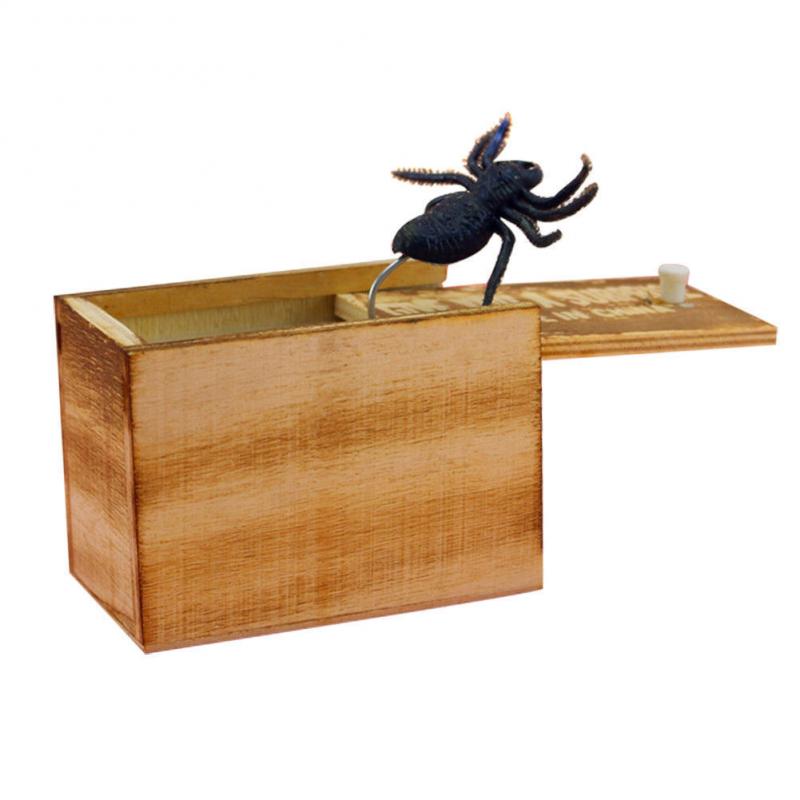 Funny Scare Box Wooden Prank Spider Hidden In Case Prank-Wooden Scarebox Interesting Novelty Play Trick Joke Toys Halloween