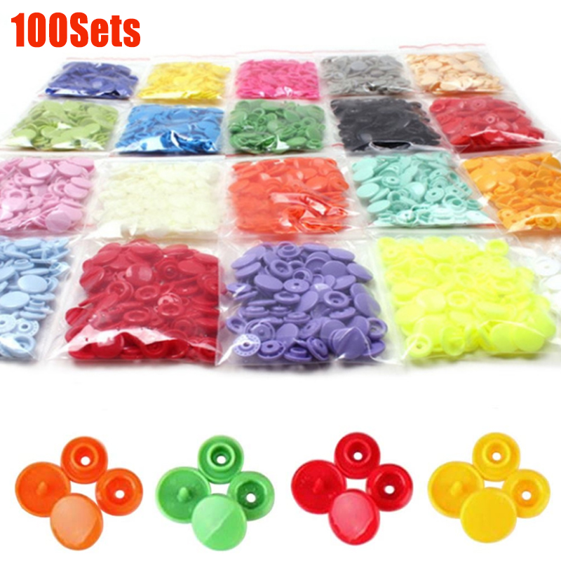 100 sets T3 Round Plastic Snap Buttons Clothes DIY Sewing Accessories Press Button