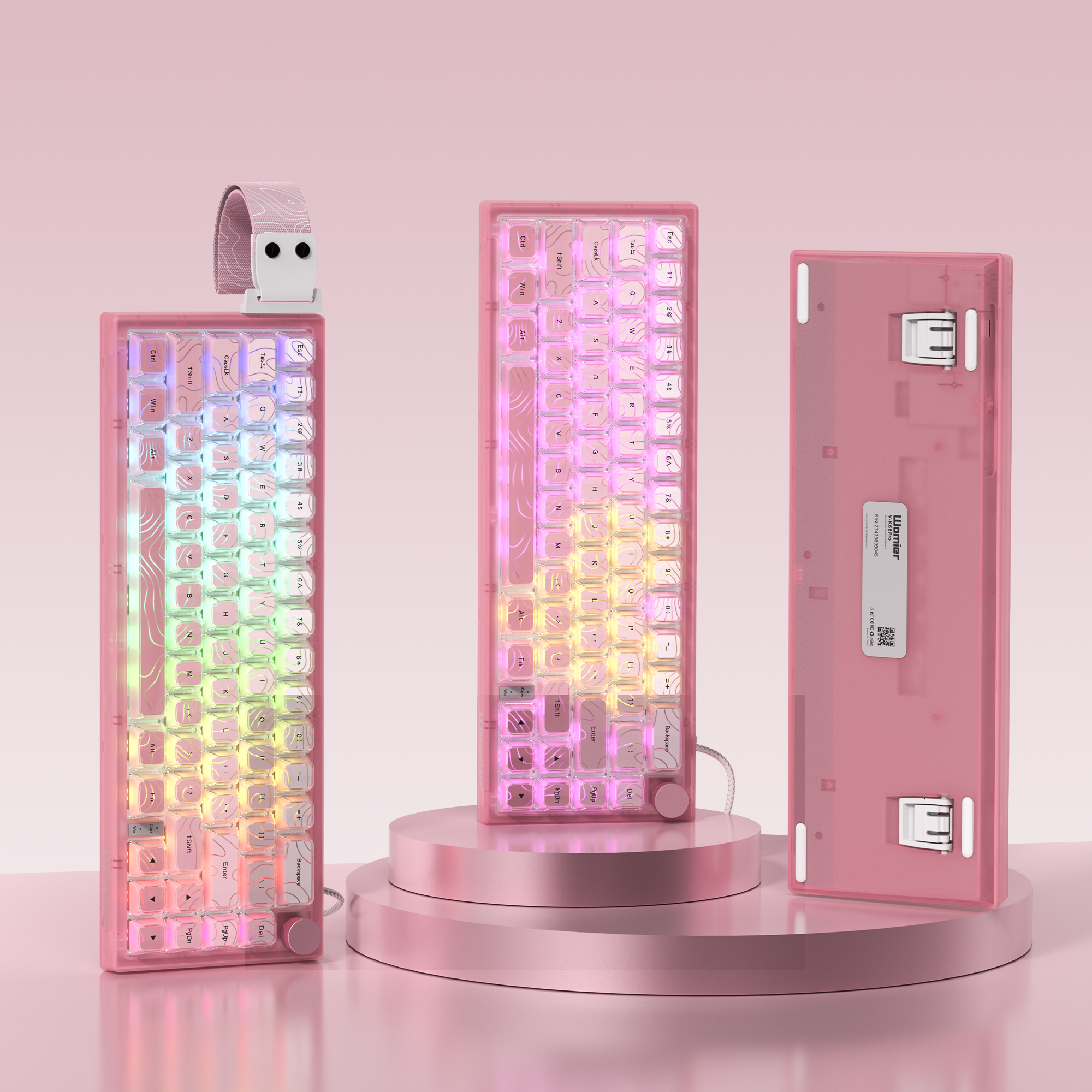 Womier V-K66 PRO Keyboard Pink QMK Mechanical Gaming Keyboard Knob Strap Gasket Mounted Wired LED Backlit -Swap Keyboard