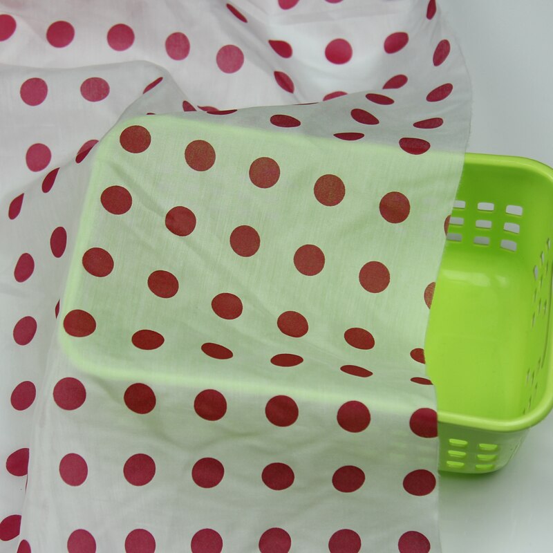 Red polka dot print on white bottom silk cotton fabric spots ,SCT386