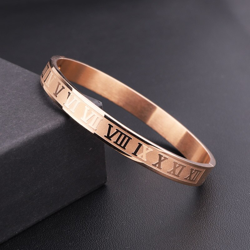 Men Women Jewelry Bracelet Stainless Steel Roman Bangle Bracelet Men Women: Men Rose gold