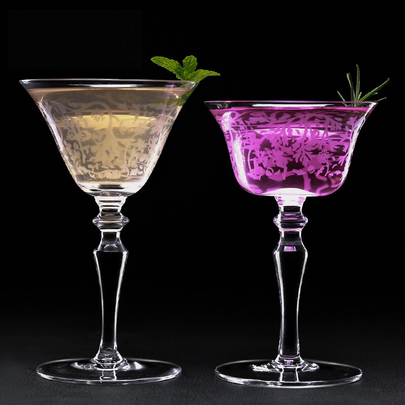 Japanese Lead-Free Crystal Cocktail Goblet Martini Glass European Luxury Hand-Blown Roasted Flower Mixing Glasses
