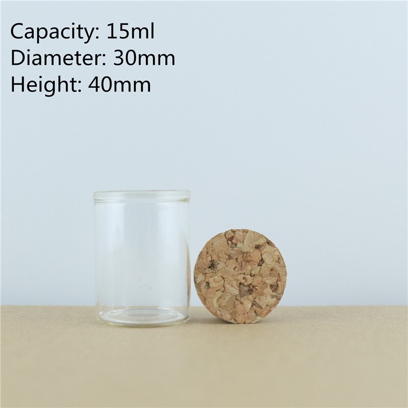 Frascos de vidrio de 30mm de diámetro, Mini frascos de corcho para manualidades, botellas de deseos de vidrio de viaje, 24 Uds.: 15ml
