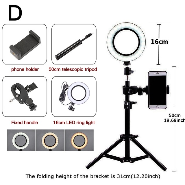 6.3 '' /10.2 '' kamera studio ring lys video led skønhed ring lys fotografering dæmpbar ring lampe + stativ til selfie / live show: Størrelse d