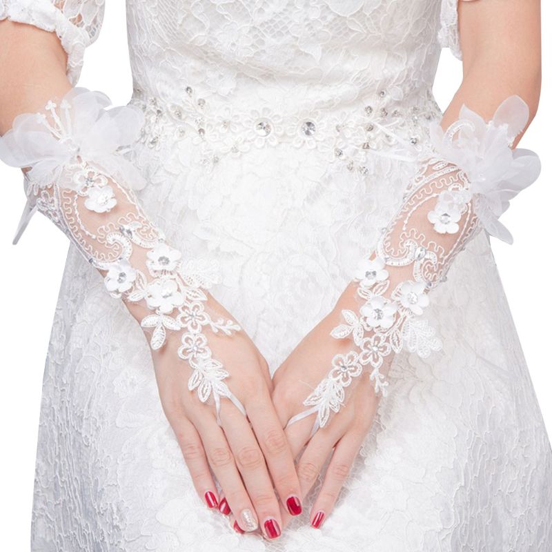Gants de mariée en dentelle floquée, accessoires pour robe de mariée, crochet Simple, gant Long, charmant,
