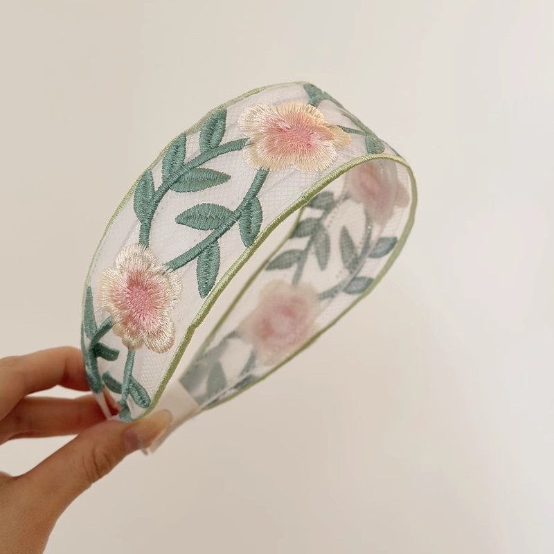 Elegante chiffon bordado flor hairband para mulheres doce cabelo decorar bandana cabelo hoop banda moda acessórios para o cabelo: CÉU AZUL